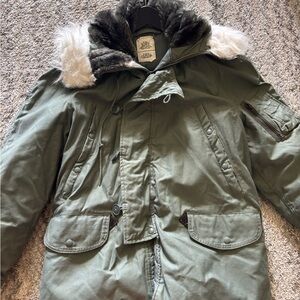 Men's Military Field Jacket with Fur Trim